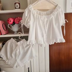 2 Sets Summer Short Sleeved Sweet Cute Princess Cotton Loungewear Set