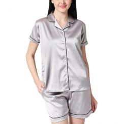 Summer Women Satin Silk 2 Pieces Sleepwear Set
