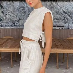 2 Sets Summer 2 Two Piece Women Pants And Top Outfit Loungewear Sets