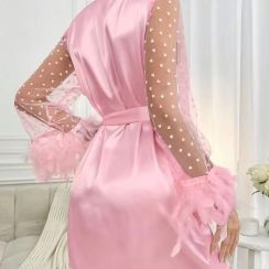 2 Pcs Luxurious Mesh Feather Pink Bathrobe