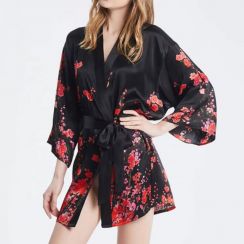 Women Short Print Satin Silky Bathrobe