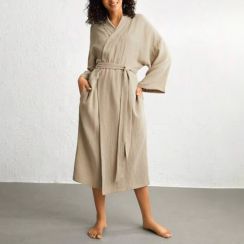 3 Pcs Waffle Cotton Bathrobe With Waistband