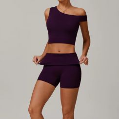 5 Sets Eco Friendly Recycled Irregular Shoulder Top Gym 2 Piece Outfit Set